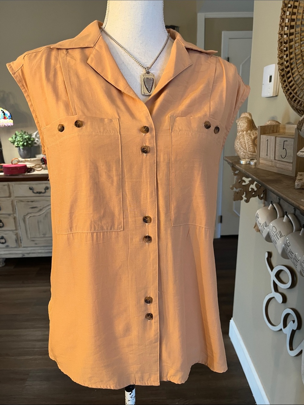 bishop + young Button-Front Sleeveless Blouse